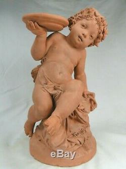 Spl. Clay Sculpture Putti Child Carrier-belleuse Ed. Period Nineteenth