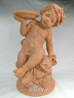 Spl. Clay Sculpture Putti Child Carrier-belleuse Ed. Period Nineteenth