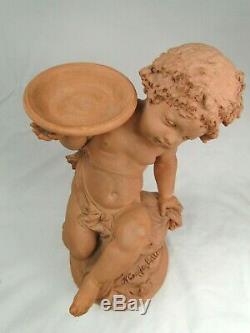 Spl. Clay Sculpture Putti Child Carrier-belleuse Ed. Period Nineteenth