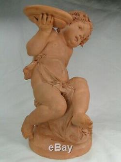 Spl. Clay Sculpture Putti Child Carrier-belleuse Ed. Period Nineteenth