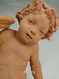 Spl. Clay Sculpture Putti Child Carrier-belleuse Ed. Period Nineteenth