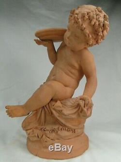 Spl. Clay Sculpture Putti Child Carrier-belleuse Ed. Period Nineteenth