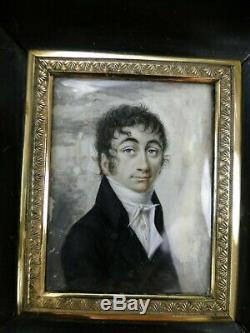 Splendid Miniature Painting, Portrait Nineteenth Empire Period Framework 1810