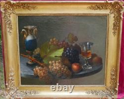 Still Life with Grapes Charles X Era Oil on Canvas from the 19th Century