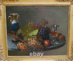 Still Life with Grapes Charles X Era Oil on Canvas from the 19th Century