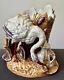 Stork Frog Antique Porcelain Polychrome Decor 19th Century