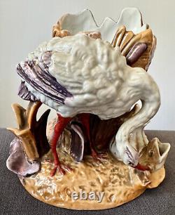 Stork Frog Antique Porcelain Polychrome Decor 19th Century