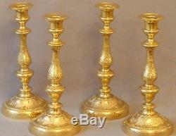 Suite Of 4 Candlesticks Gilt Bronze To The Mercury, Engraved And Ciselés, XIX Eme
