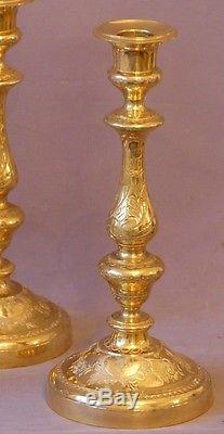 Suite Of 4 Candlesticks Gilt Bronze To The Mercury, Engraved And Ciselés, XIX Eme
