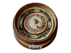 Sun-shaped Dial-in Compass Of Wood Pocket - Polychrome Paper Science Period 19th