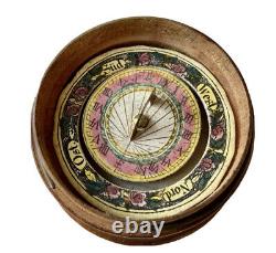 Sun-shaped Dial-in Compass Of Wood Pocket - Polychrome Paper Science Period 19th