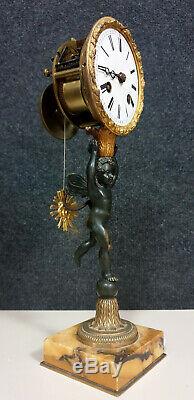 Superb Pendulum Putto Time XIX Ormolu And Patinated