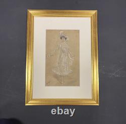 Superb portrait painting of a young elegant woman from the 19th century Belle Epoque