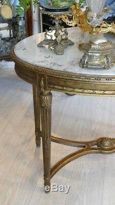Table Milieu Louis XVI Gilded Wood And Marble White Veined, Time XIX
