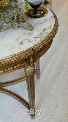Table Milieu Louis XVI Gilded Wood And Marble White Veined, Time XIX