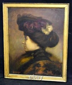 Tableau Ancienne Portrait Dame Belle Époque Mode Signed Late 19th 1900 Atelier