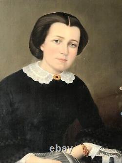 Tableau, portrait of an elegant woman with jewelry, signed J. Lemoine, 19th century