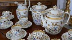 Tea Or Coffee Service Porcelain Paris, Flower Decor, Time XIX