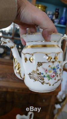 Tea Or Coffee Service Porcelain Paris, Flower Decor, Time XIX