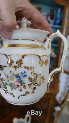 Tea Or Coffee Service Porcelain Paris, Flower Decor, Time XIX