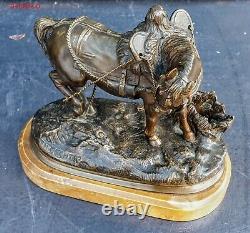 Th. Gechter Horse Bronze A 'patine Maroon Marble Siena Epoque Xixeme 16x15cm