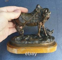 Th. Gechter Horse Bronze A 'patine Maroon Marble Siena Epoque Xixeme 16x15cm