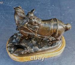 Th. Gechter Horse Bronze A 'patine Maroon Marble Siena Epoque Xixeme 16x15cm