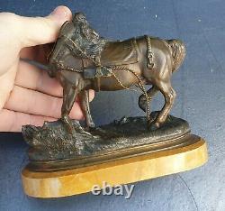 Th. Gechter Horse Bronze A 'patine Maroon Marble Siena Epoque Xixeme 16x15cm