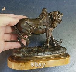 Th. Gechter Horse Bronze A 'patine Maroon Marble Siena Epoque Xixeme 16x15cm