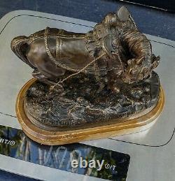 Th. Gechter Horse Bronze A 'patine Maroon Marble Siena Epoque Xixeme 16x15cm