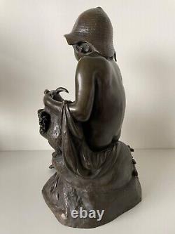 The Child and the Rabbit, Bronze Sculpture from the Late 19th Century