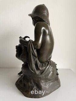 The Child and the Rabbit, Bronze Sculpture from the Late 19th Century