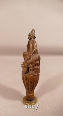 The Shepherd or the Hunter, Rare Carved Wooden Seal Stamp, 19th Century