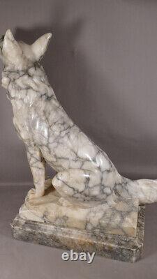 The Wolf, 61 cm, Marble Animal Sculpture Statue, Late 19th Century Era