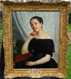 Tony Dury Portrait Of Young Woman Epoque Louis Philippe Hst Nineteenth Century In 1845