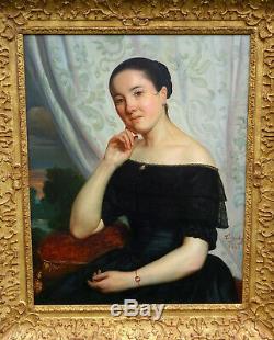 Tony Dury Portrait Of Young Woman Epoque Louis Philippe Hst Nineteenth Century In 1845