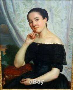 Tony Dury Portrait Of Young Woman Epoque Louis Philippe Hst Nineteenth Century In 1845