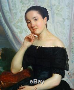 Tony Dury Portrait Of Young Woman Epoque Louis Philippe Hst Nineteenth Century In 1845