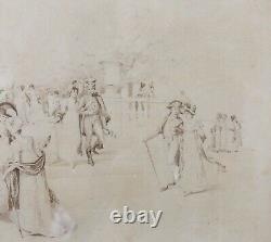 Translation: Ancient ink wash depicting a festive scene in a 19th-century park