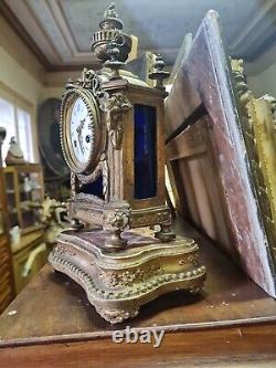 Translation: Antique Bronze Clock in Louis XVI Style, Gilded Wooden Base, Late 19th Century