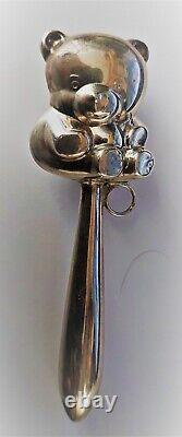 Translation: Antique Silver Rattle with Bear Decoration, Late 19th Century