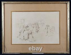 Translation: 'Old ink wash painting depicting a festive scene in a 19th-century park'