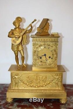 Troubadour Clock In Gilt Bronze Signed Fred Malzahn Nineteenth Time