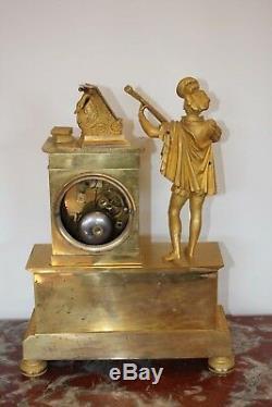 Troubadour Clock In Gilt Bronze Signed Fred Malzahn Nineteenth Time