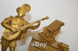 Troubadour Clock In Gilt Bronze Signed Fred Malzahn Nineteenth Time