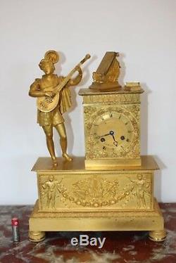 Troubadour Clock In Gilt Bronze Signed Fred Malzahn Nineteenth Time