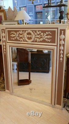 Trumeau, Louis XVI Style Fireplace Mirror In Painted Wood, Late Nineteenth Time