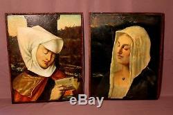 Two Old Woodwork Paintings In Medieval Taste Nineteenth Century