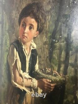 Two oil paintings on panels of a destitute child, 19th century period