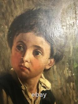 Two oil paintings on panels of a destitute child, 19th century period